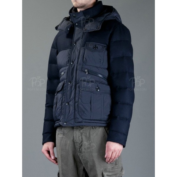 Moncler Uomo Giù cappotto blu scuro Presa M1151